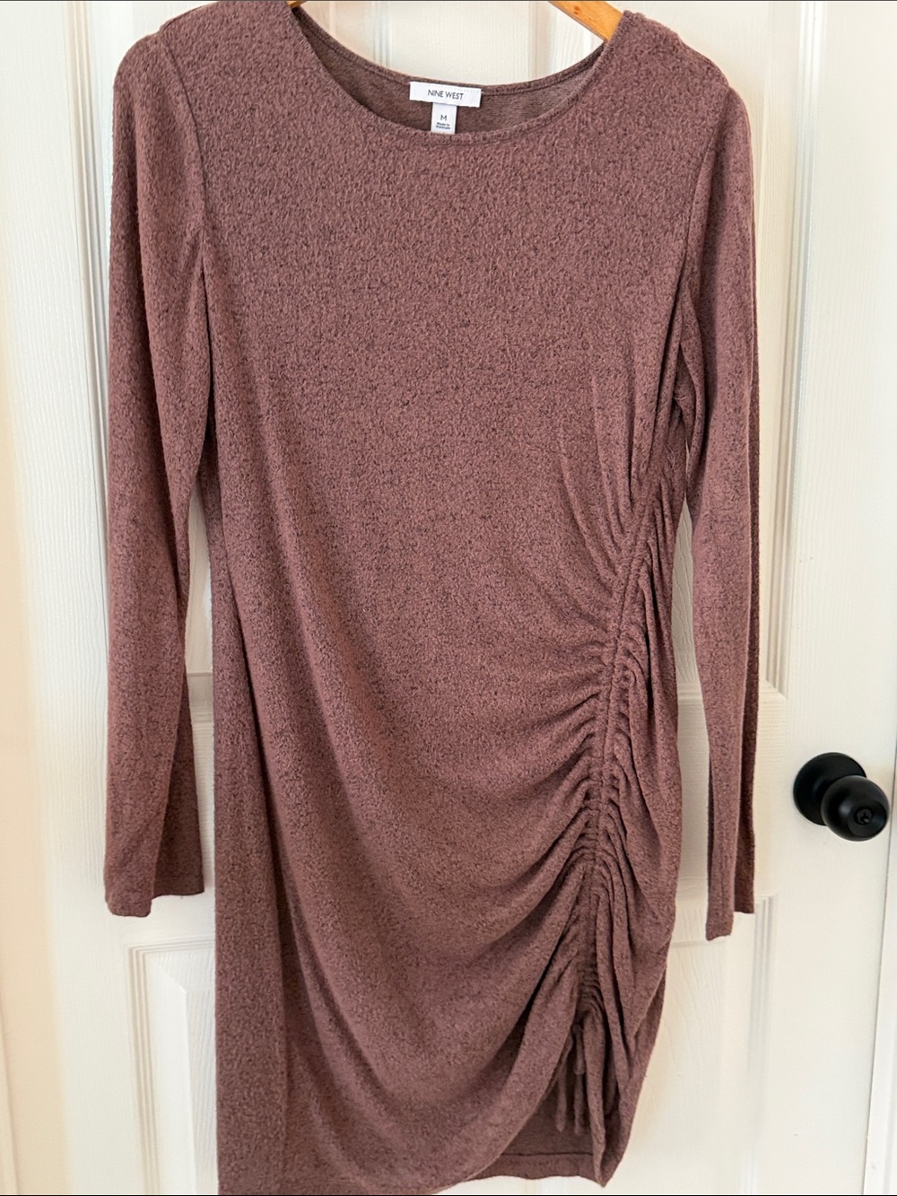 Nine West Dusty Mauve Long-Sleeve Ruched Side Dress